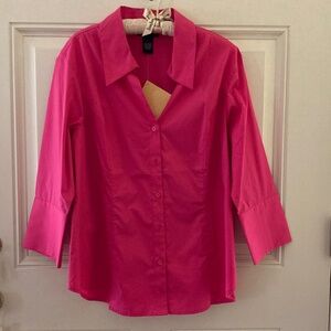 Dialogue Classic 3/4 Sleeve Cotton Stretch Shirt/Bright Pink/Size Large/NWT!